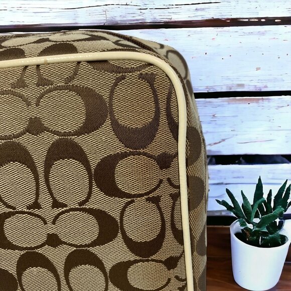 COACH Signature Cosmetics Toiletries Travel Bag Brown & Khaki Canvas & Leather - Picture 13 of 13